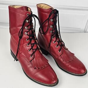 Acme ladies lace up RED roper kiltie boots rodeo rancher cowgirl 7.5